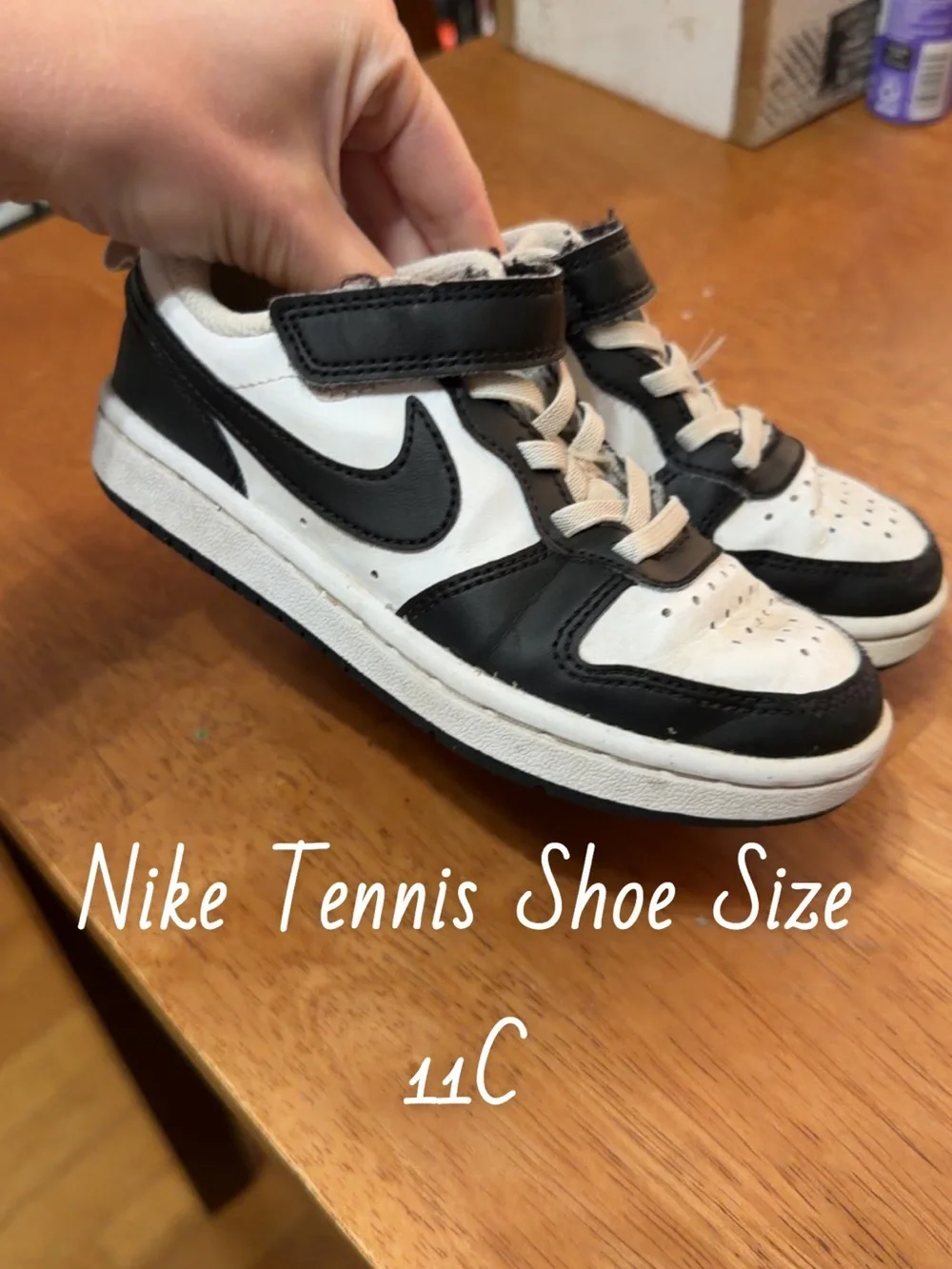 Nike Kids Black & White Low-Top Sneakers with Hook-and-Loop Strap